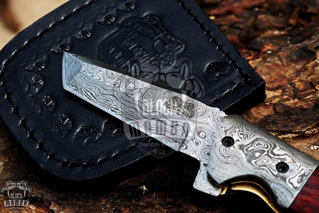 BMK-414 Indian red scorpion 7″ Long 3 ″Blade” 6oz Damascus TANTO Pocket Knives Handmade Damascus Pocket Folding Snake wood Knife Black Mamba Hand Made World Class Knives USA Made - Image 3