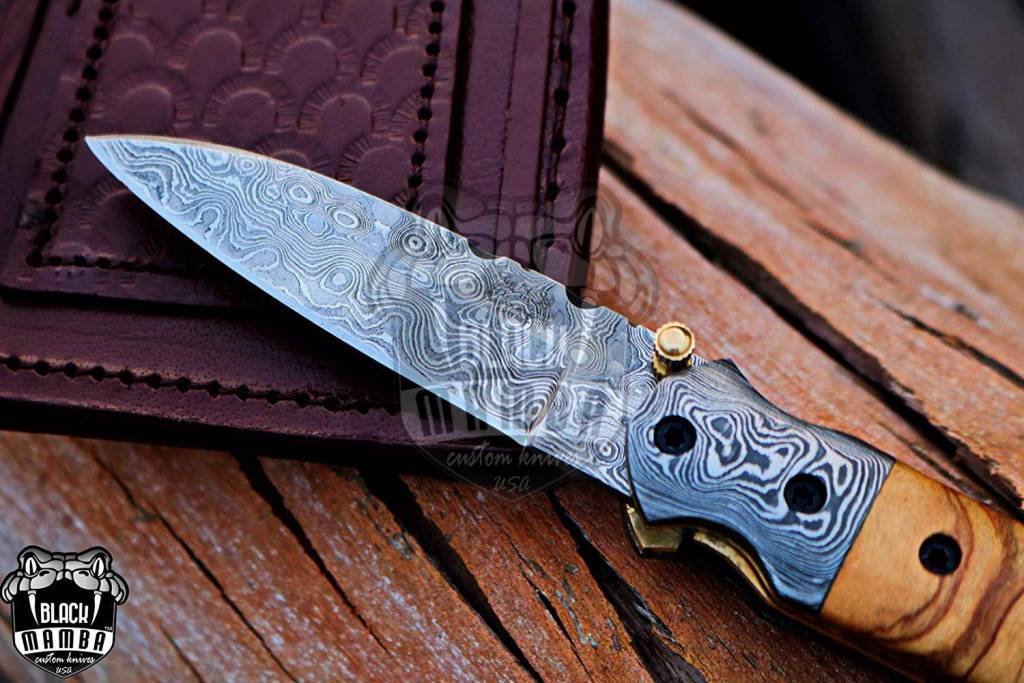 BMK- 416 Dugite 7.2″ Long 3.2″Blade” 5oz Damascus Pocket Knife Handmade Damascus Pocket Folding Knife Black Mamba Hand Made World Class Knives - Image 3