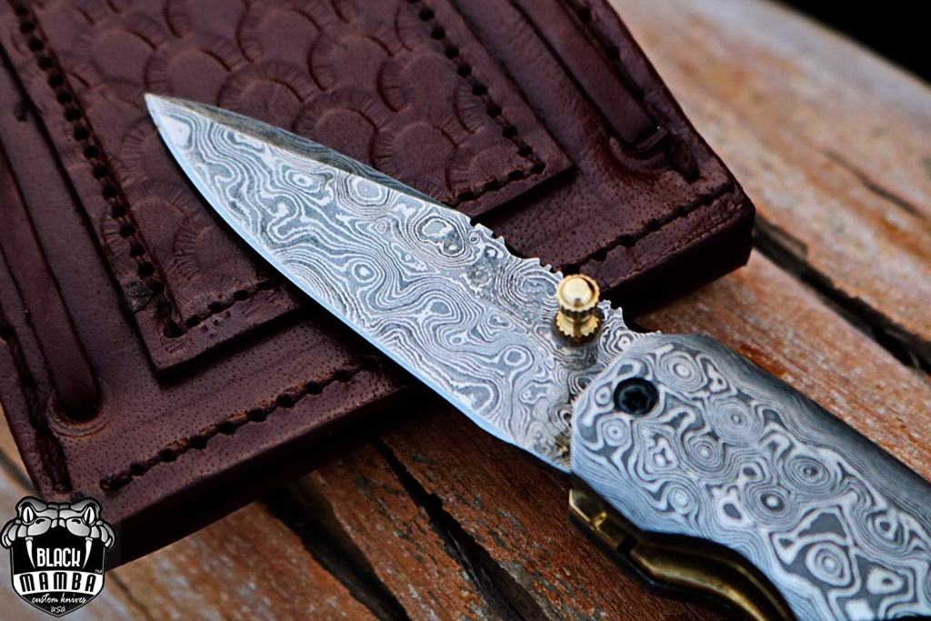 BLACK MAMBA KNIVES BMK-411 Hippopotamus 6.5″ Long 3″Blade” 5oz Damascus Pocket Clip Knives Handmade Damascus Pocket Folding Knife Black Mamba Hand Made Word Class Knives - Image 10