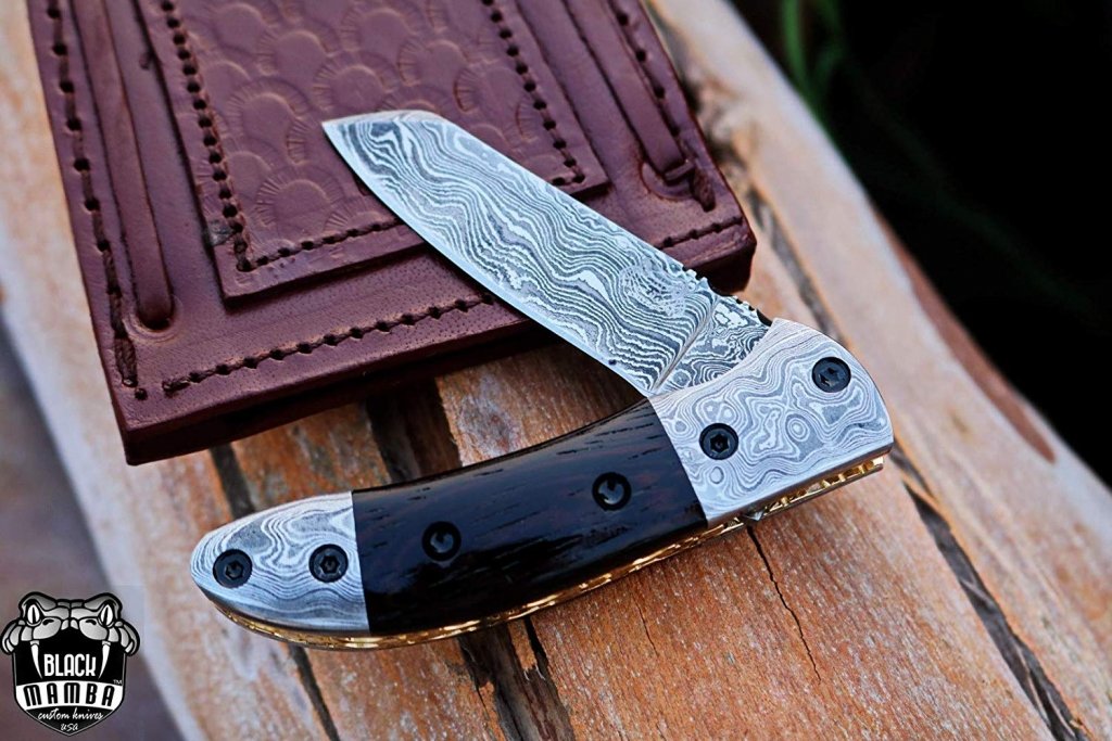 BMK-412 Crocodile 6.25″ Long 3″Blade” 2oz Damascus Pocket Knife Handmade Damascus Pocket Folding Knife Black Mamba Hand Made World Class Knives - Image 7