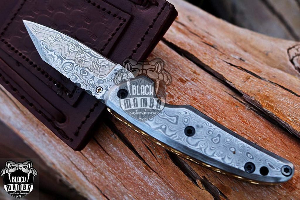 BMK-413 African Elephant 5.5 Long 2.5 Blade 4oz Full Damascus Pocket folding knife black mamba knives - Image 5
