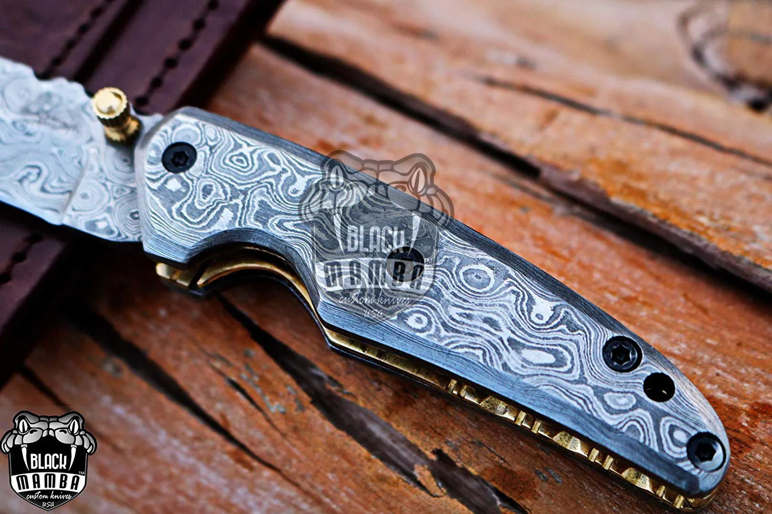African Elephant - Damascus Folding Pocket Knife, 5.5″ Overall - view 6