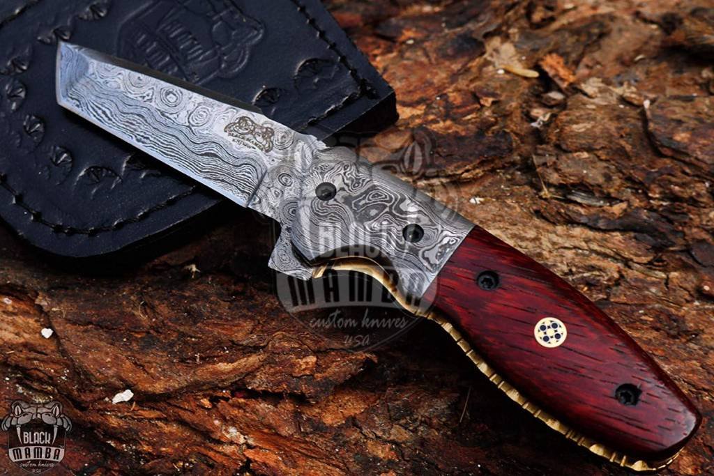 BMK-414 Indian red scorpion 7″ Long 3 ″Blade” 6oz Damascus TANTO Pocket Knives Handmade Damascus Pocket Folding Snake wood Knife Black Mamba Hand Made World Class Knives USA Made - Image 10