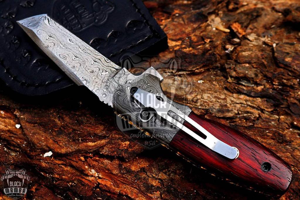BMK-414 Indian red scorpion 7″ Long 3 ″Blade” 6oz Damascus TANTO Pocket Knives Handmade Damascus Pocket Folding Snake wood Knife Black Mamba Hand Made World Class Knives USA Made - Image 12