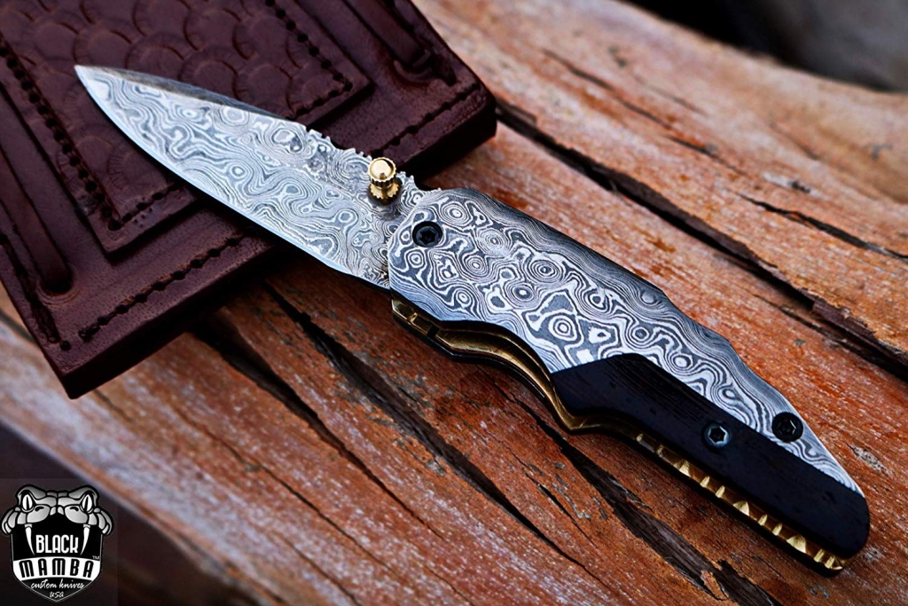 BLACK MAMBA KNIVES BMK-411 Hippopotamus 6.5″ Long 3″Blade” 5oz Damascus Pocket Clip Knives Handmade Damascus Pocket Folding Knife Black Mamba Hand Made Word Class Knives - Image 9