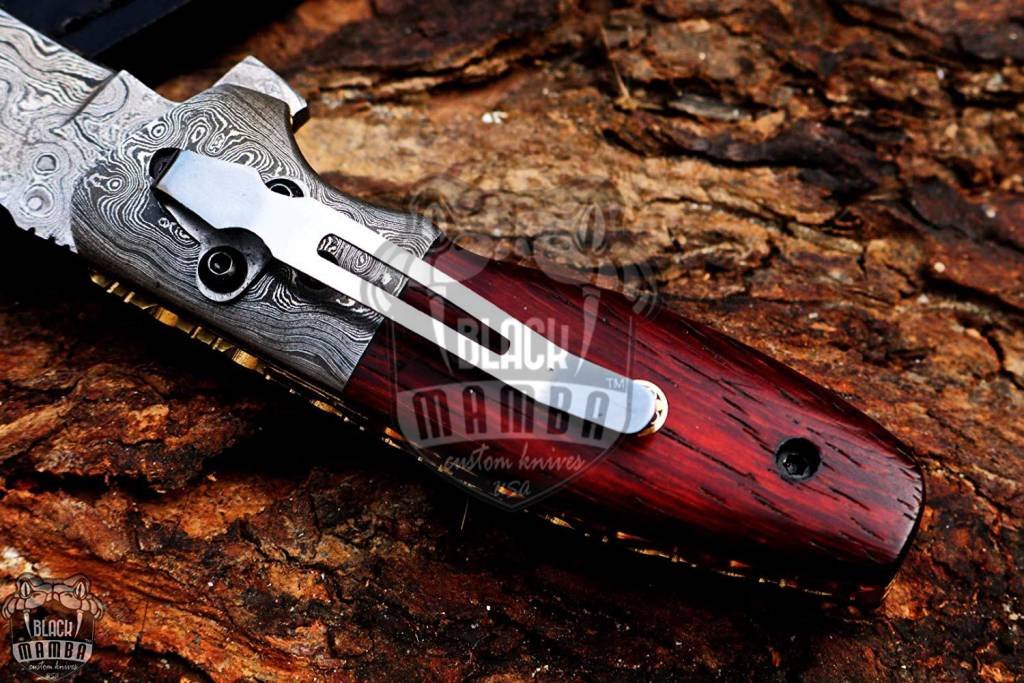 BMK-414 Indian red scorpion 7″ Long 3 ″Blade” 6oz Damascus TANTO Pocket Knives Handmade Damascus Pocket Folding Snake wood Knife Black Mamba Hand Made World Class Knives USA Made - Image 8