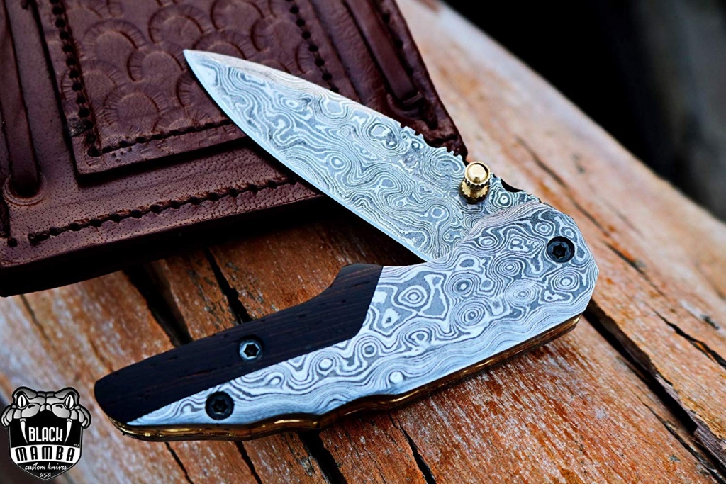 BLACK MAMBA KNIVES BMK-411 Hippopotamus 6.5″ Long 3″Blade” 5oz Damascus Pocket Clip Knives Handmade Damascus Pocket Folding Knife Black Mamba Hand Made Word Class Knives - Image 8