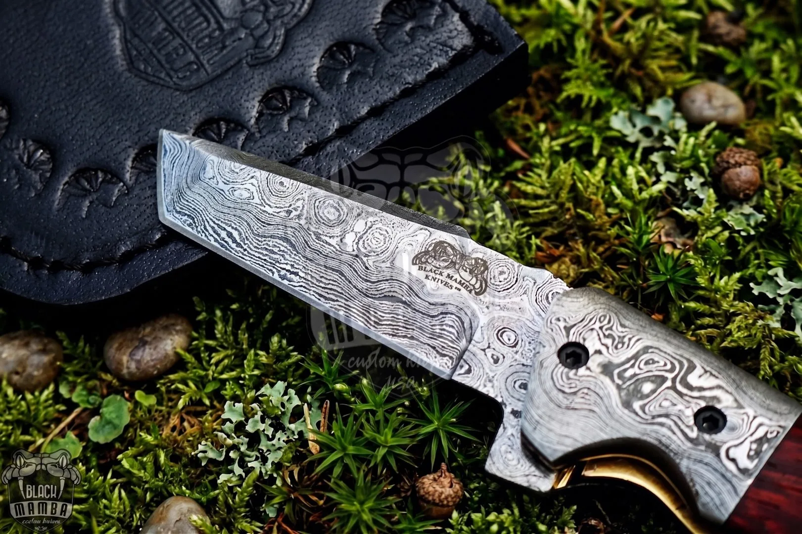 Indian Red Scorpion - Damascus Folding Pocket Knife, 7″ Overall, Wood Handle - view 4