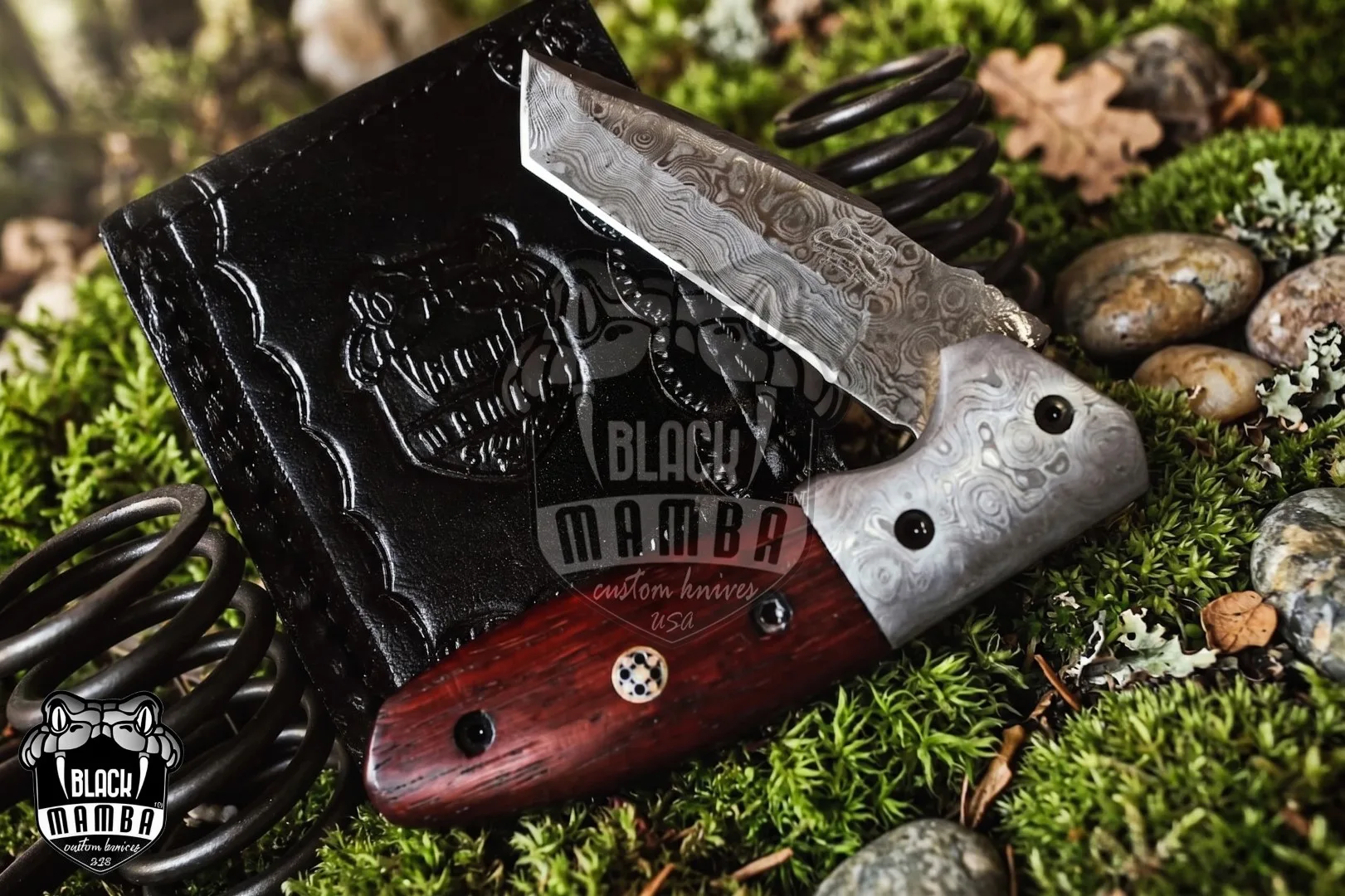 Indian Red Scorpion - Damascus Folding Pocket Knife, 7″ Overall, Wood Handle - view 5