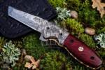 Indian Red Scorpion - Damascus Folding Pocket Knife, 7″ Overall, Wood Handle