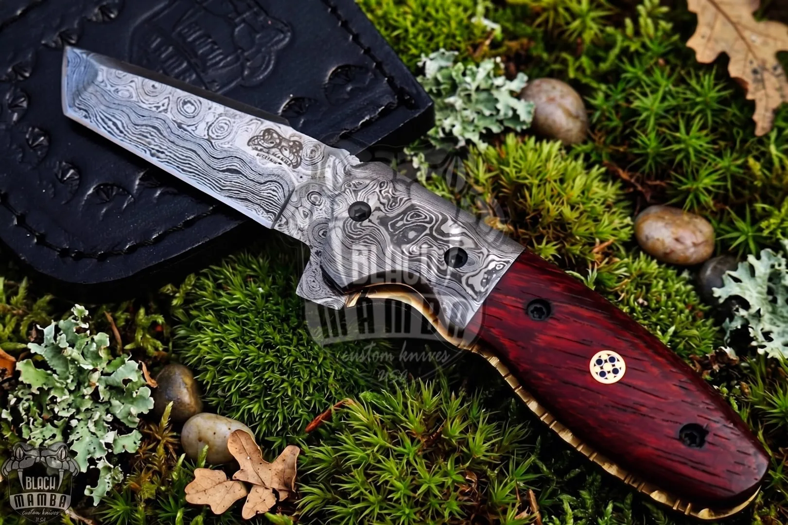 Indian Red Scorpion - Damascus Folding Pocket Knife, 7″ Overall, Wood Handle