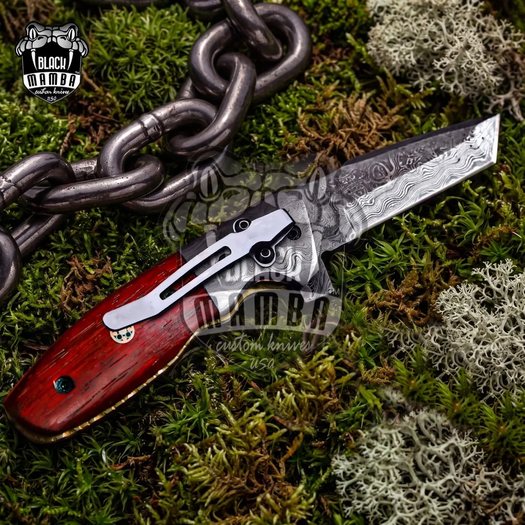 Indian Red Scorpion - Damascus Folding Pocket Knife, 7″ Overall, Wood Handle - view 3
