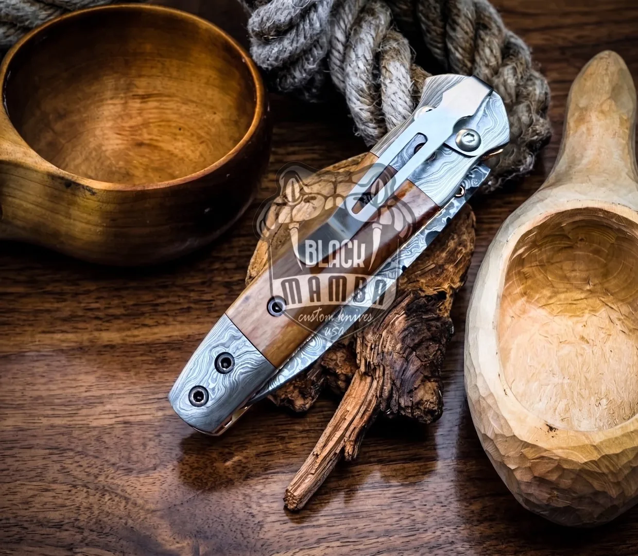 Signature - Damascus Folding Pocket Knife, 7.2″ Overall - view 4