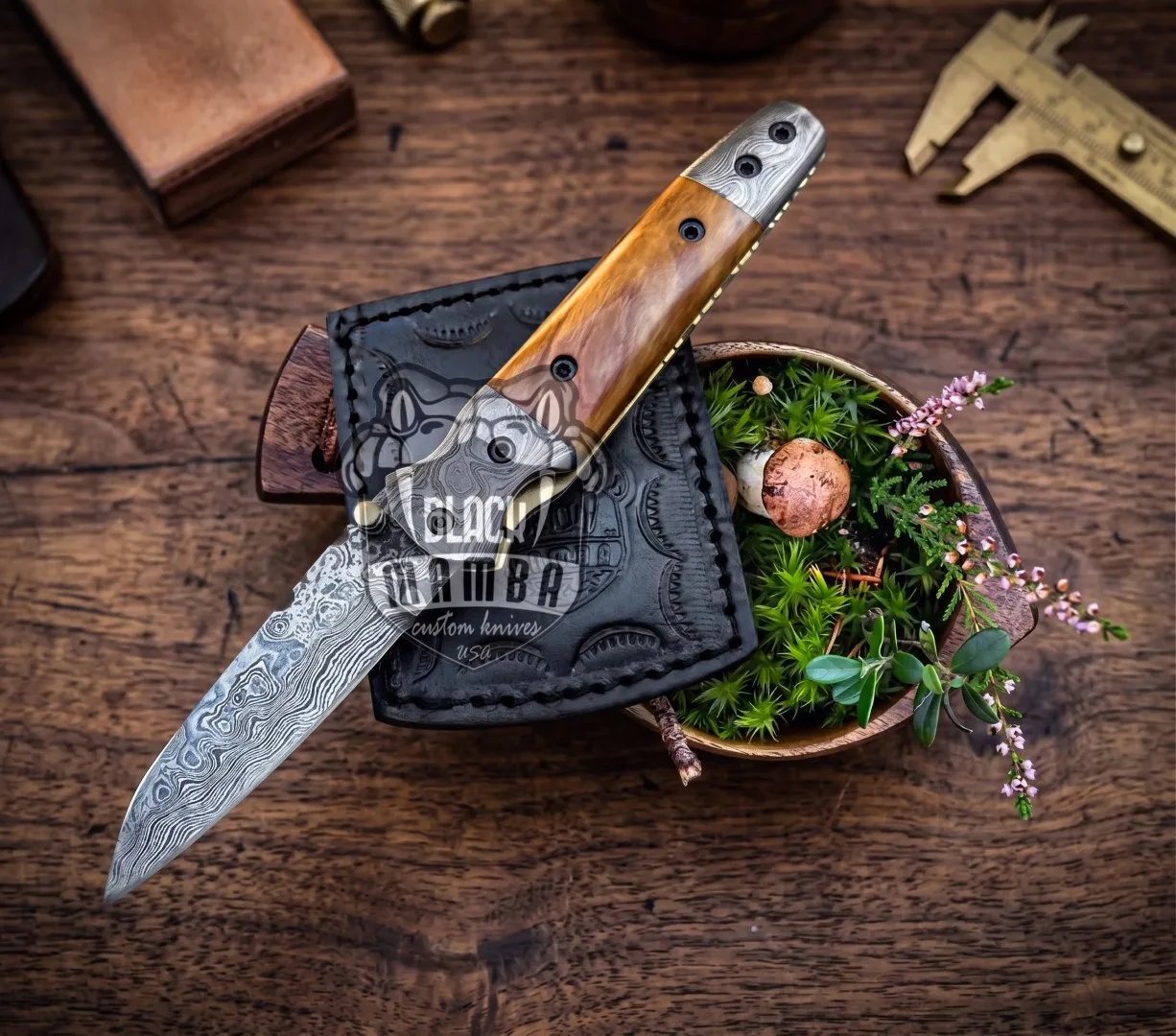 Signature - Damascus Folding Pocket Knife, 7.2″ Overall - view 3