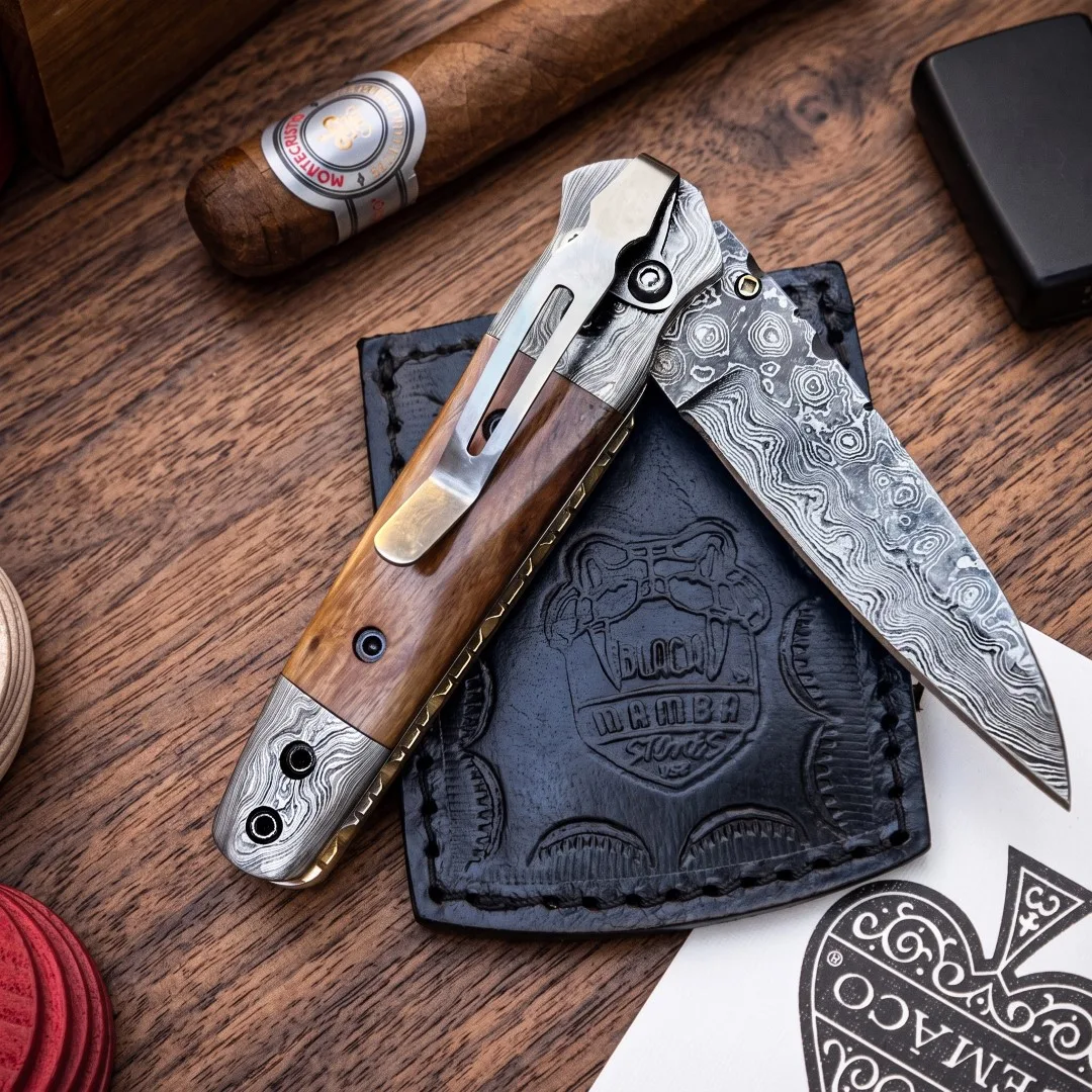 Signature - Damascus Folding Pocket Knife, 7.2″ Overall