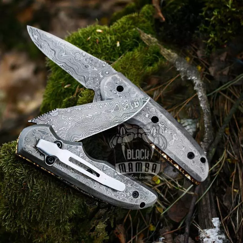BMK-410 Komodo Dragon 7″ Long 3″Blade” 5oz Damascus Pocket Knife Handmade Damascus Pocket Folding Knife Black Mamba Hand Made Word Class Knives