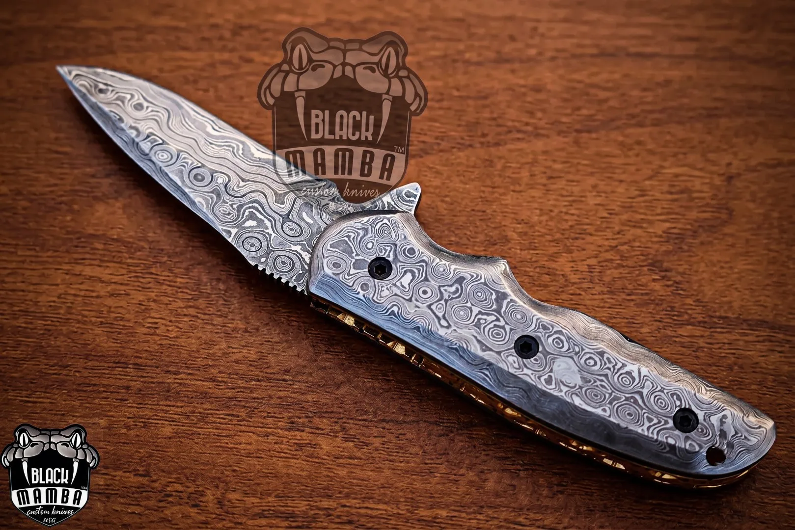 Komodo Dragon - Damascus Folding Pocket Knife, 7″ Overall - view 2