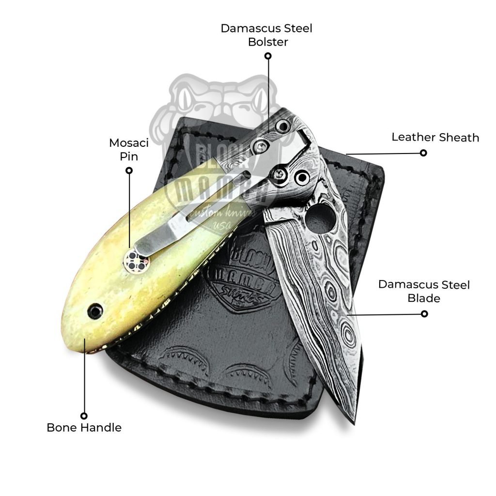 BLACK MAMBA KNIVES BMK-421 Rufous beaked Snake 8 Long 4 Blade 7 Ounce Damascus Pocket Folding Knife with Bone Handle Hand Made Word Class Knives - Image 5