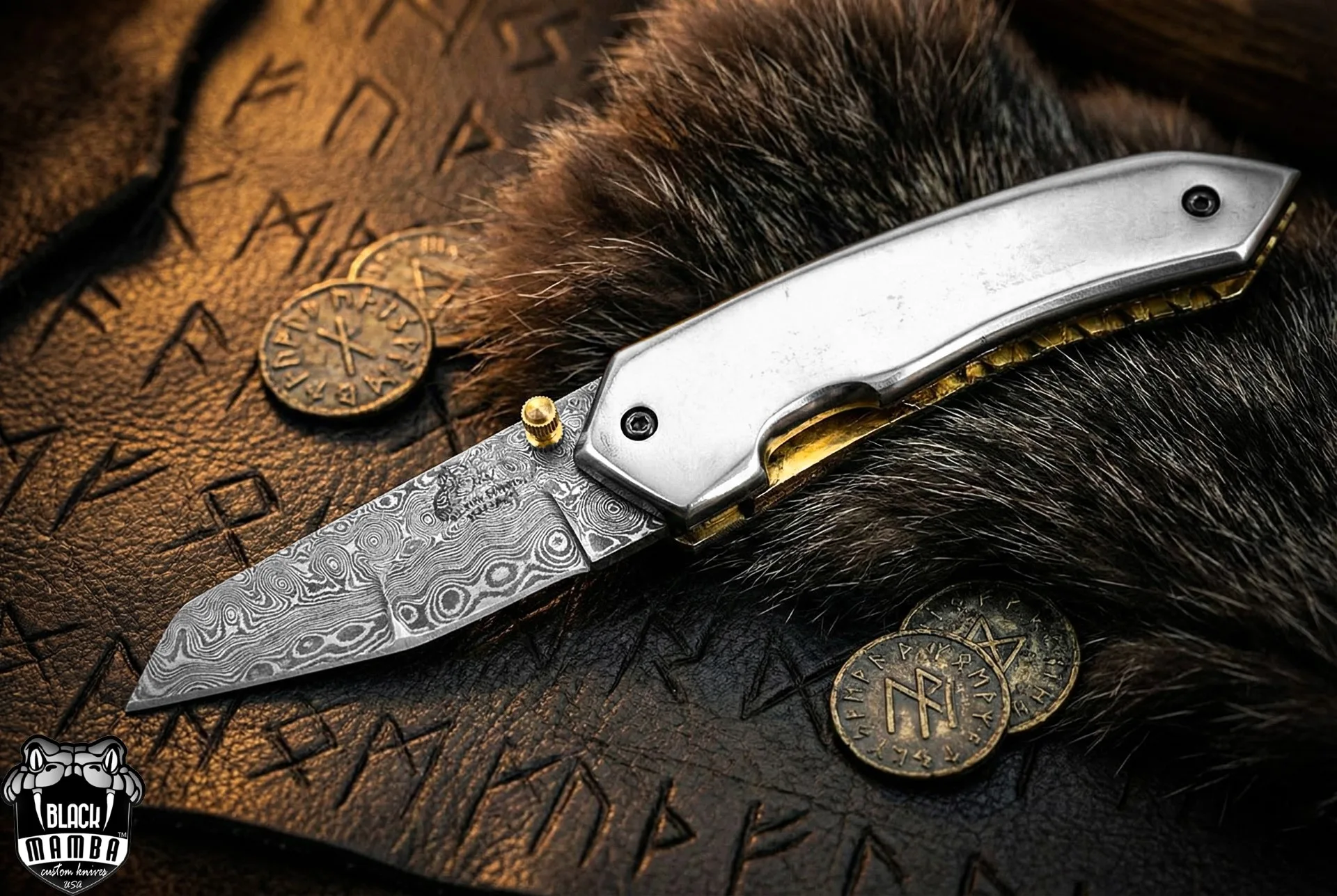 Saturn Titanium – Damascus Folding Pocket Knife, 7″ Overall - view 2