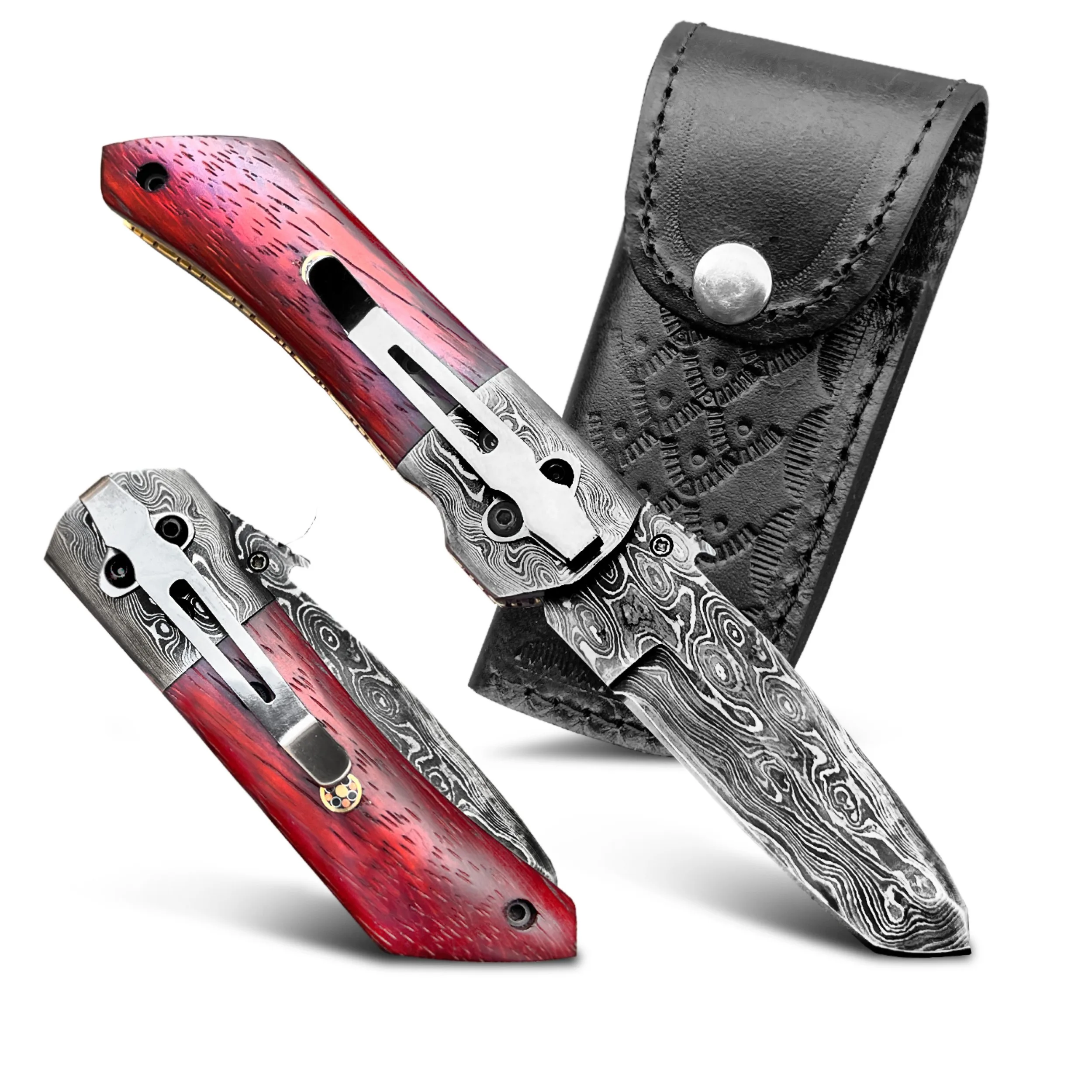Garter Snake – Damascus Folding Pocket Knife, 7″ Overall - view 7