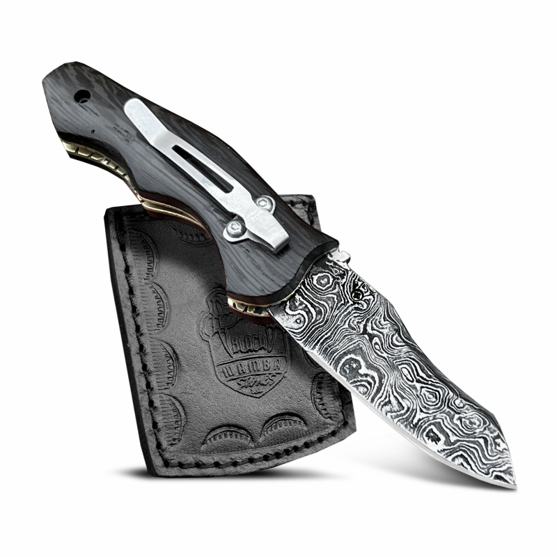 BLACK MAMBA KNIVES BMK-418 Eastern Racer Pocket Knife 7 in Long 3 in Blade 5 Ounce Damascus Pocket Knife Folding Knife with Wenge Wood Handle Hand Made World Class Knives USA Made - Image 6