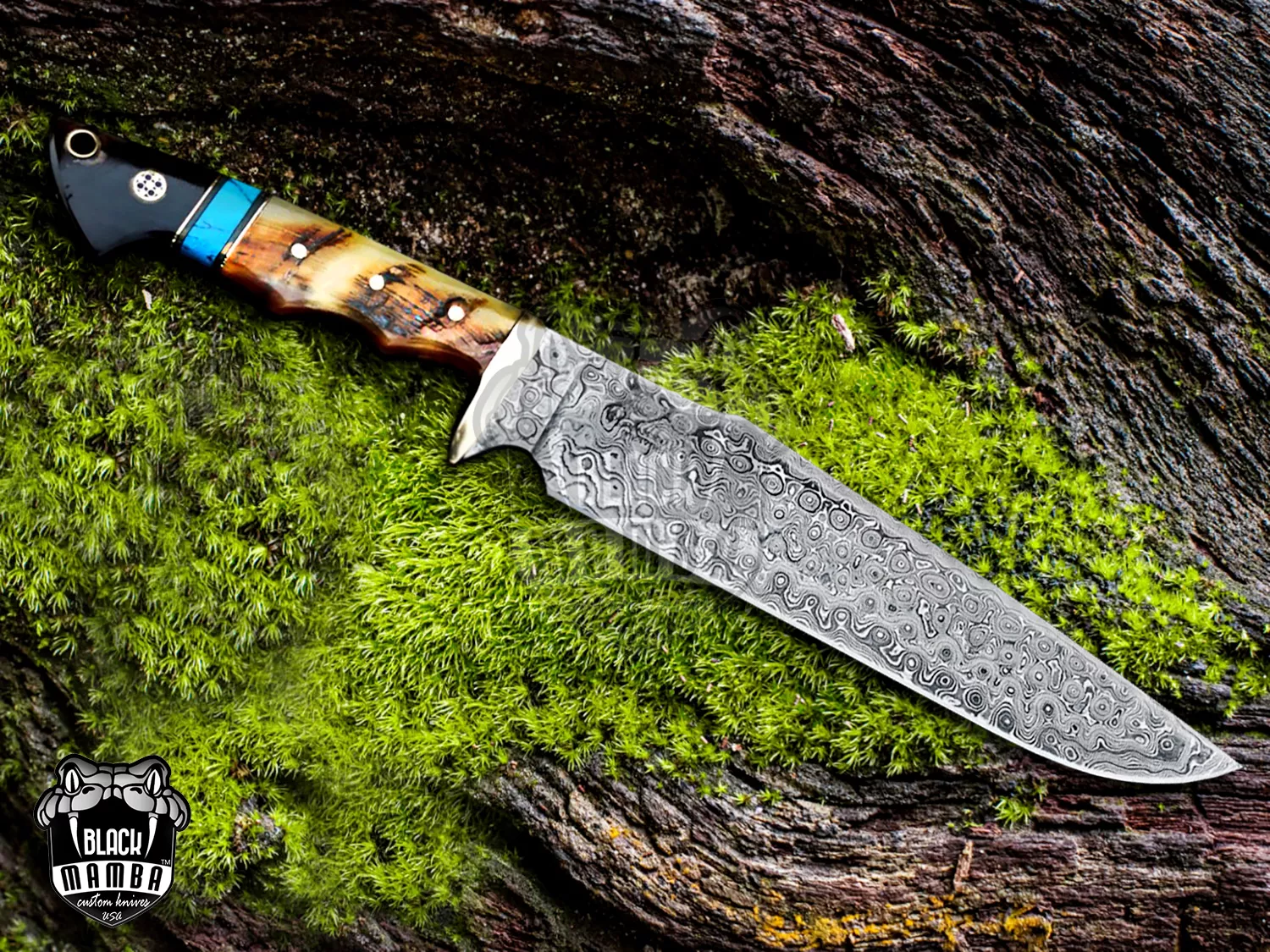 Frilled Shark - Damascus Bowie Knife, 12″ Overall