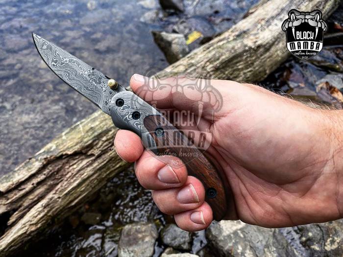 BLACK MAMBA KNIVES BMK-120 Fallen 3 Inches Blade Damascus folding Pocket Knife Hunting tool USA Made