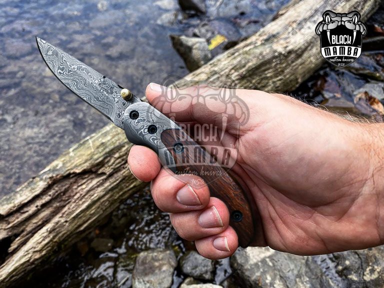 BLACK MAMBA KNIVES BMK-120 Fallen 3 Inches Blade Damascus folding Pocket Knife Hunting tool USA Made