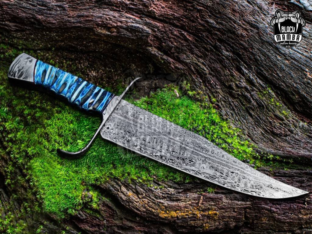 BMK-1006-LQ-MH Azure Dragon Knife 16 Long 10.5 Blade 25.3 Ounce Damascus Fixed Blade Hunitng knife Damascus Steel Bowie Knife 15000 Years Old Mammoth Handle USA Made