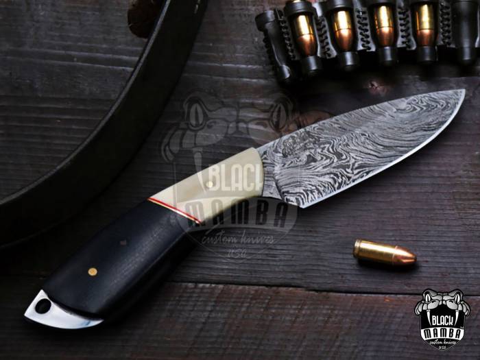 Bmk-165 California King Snake 8 Inches Long 3.5 Inches Blade 5.6 Ounce Damascus Skinner Hunting Fixed Blade Knife Damascus Steel Hand Made Black Mamba Knives World Class Knives USA Made