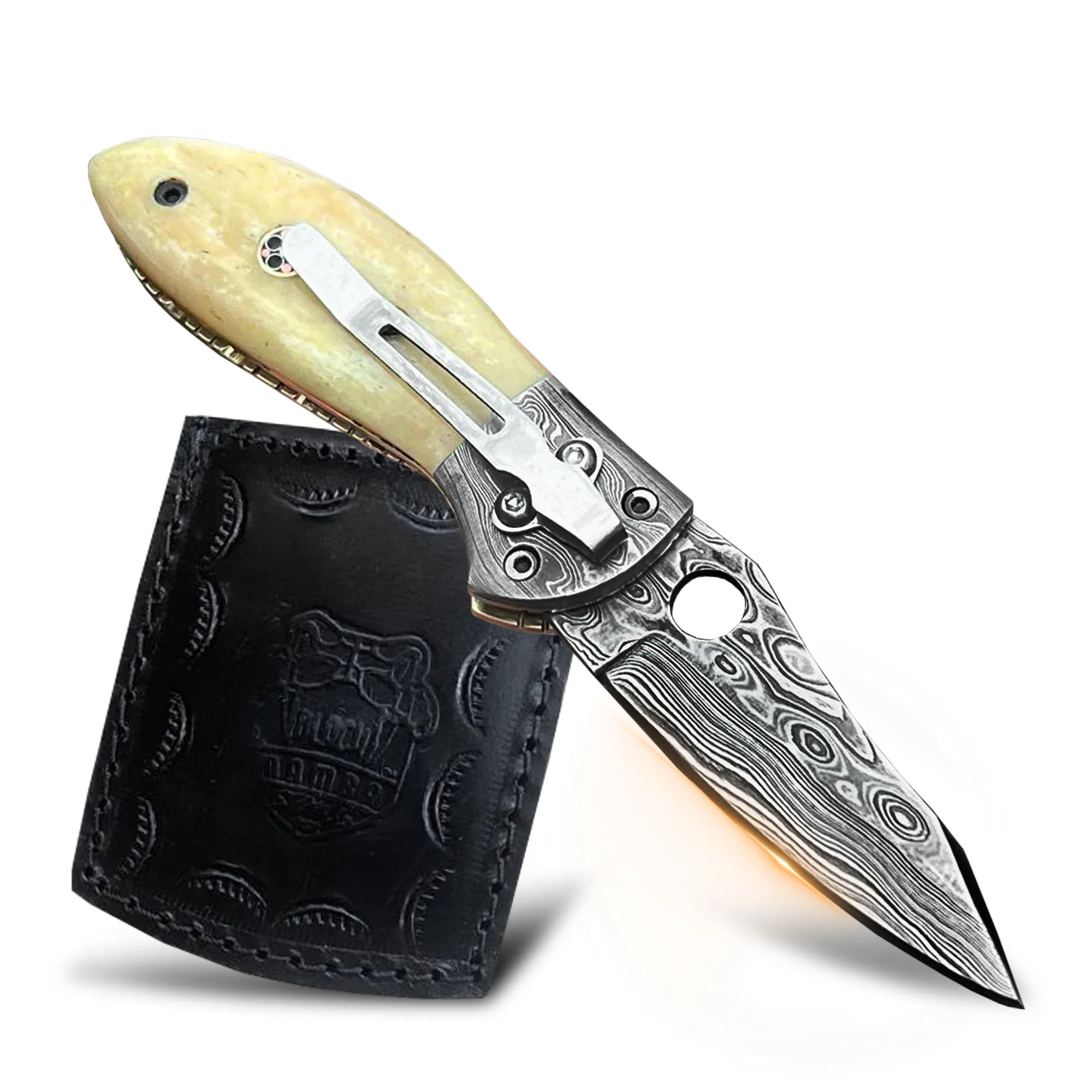 Rufous Beaked Snake - Damascus Folding Pocket Knife, 8″ Overall - view 5