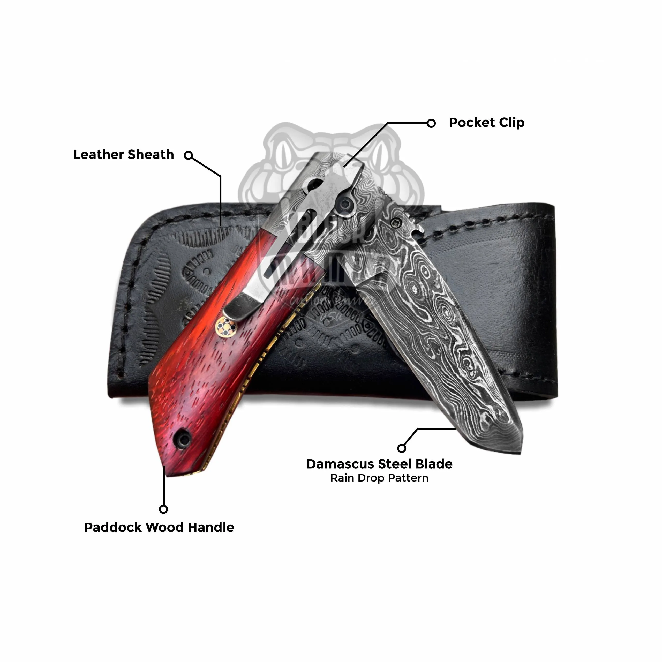 Garter Snake – Damascus Folding Pocket Knife, 7″ Overall - view 6