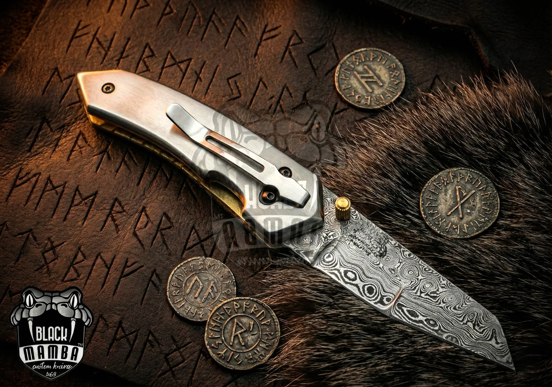 Saturn Titanium – Damascus Folding Pocket Knife, 7″ Overall - view 4