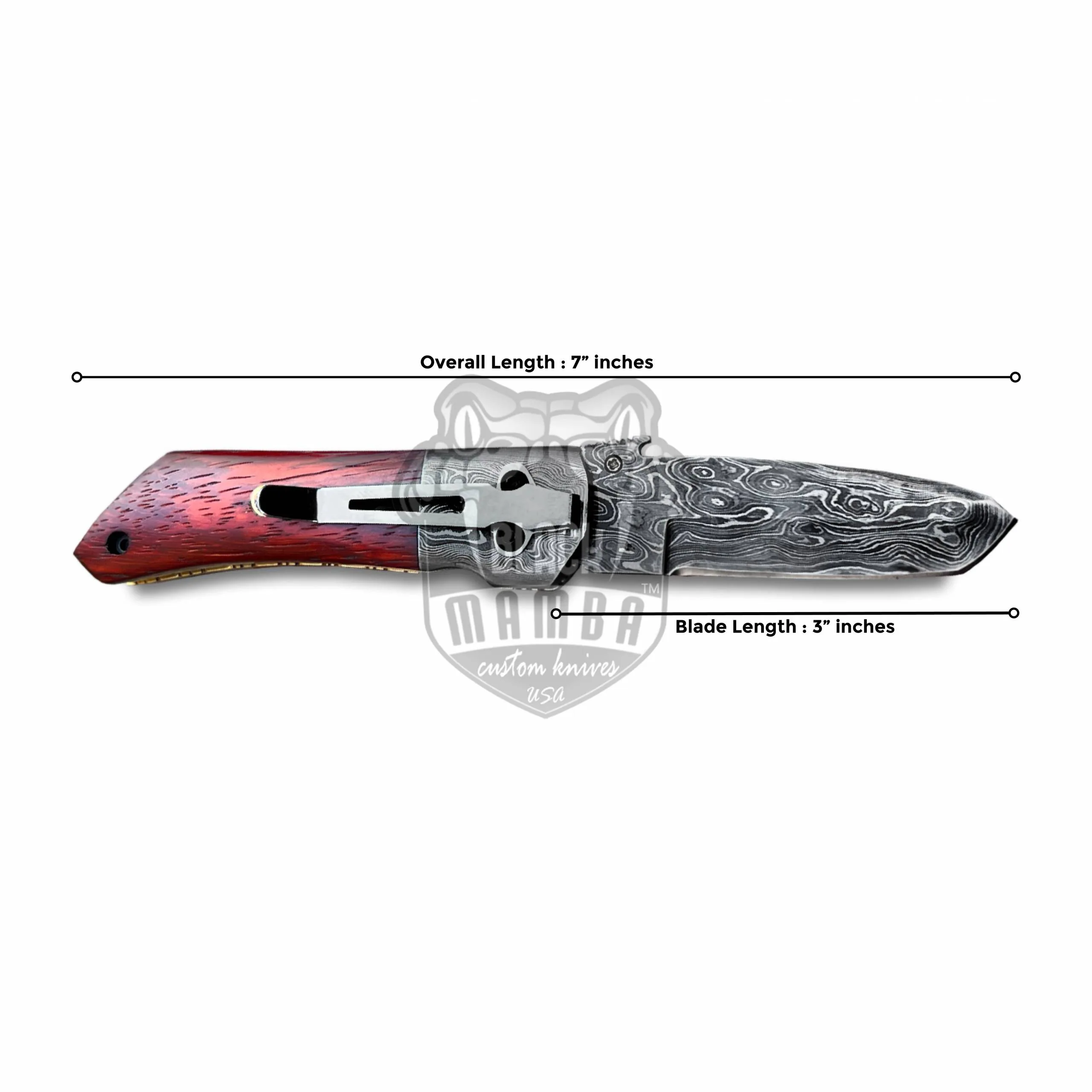 Garter Snake – Damascus Folding Pocket Knife, 7″ Overall - view 5