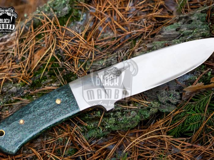 BMK-144 Green Fish Knife 9″ Long 4.5″Blade ” 9oz 440c stainless steel Fixed Blade Hunting  Bowie Skinner Survival Handmade Knife Black mamba Hand Made World Class knives USA Made