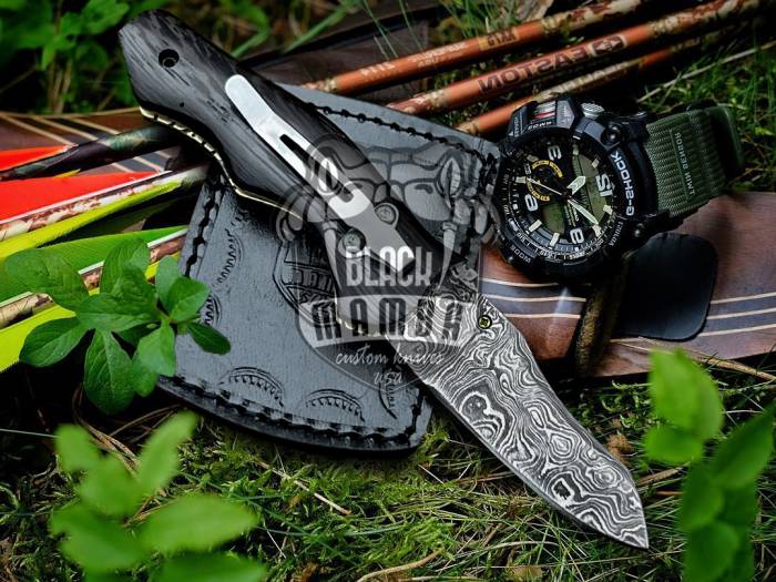 BLACK MAMBA KNIVES BMK-418 Eastern Racer Pocket Knife 7 in Long 3 in Blade 5 Ounce Damascus Pocket Knife Folding Knife with Wenge Wood Handle Hand Made World Class Knives USA Made