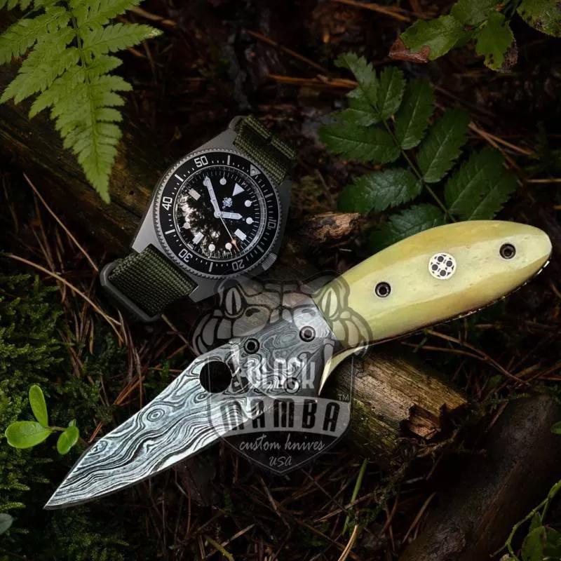 BLACK MAMBA KNIVES BMK-421 Rufous beaked Snake 8 Long 4 Blade 7 Ounce Damascus Pocket Folding Knife with Bone Handle Hand Made Word Class Knives