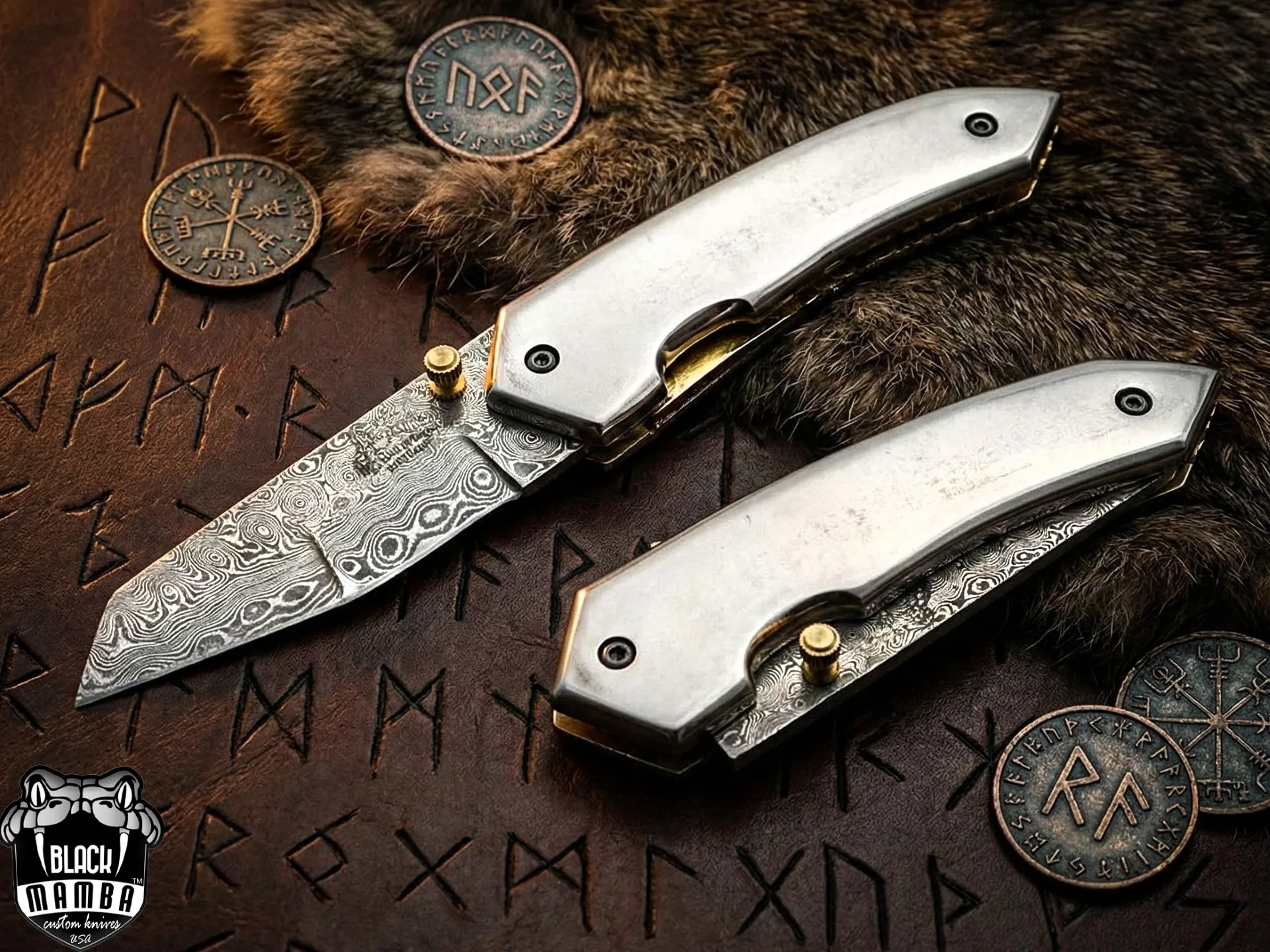 Saturn Titanium – Damascus Folding Pocket Knife, 7″ Overall