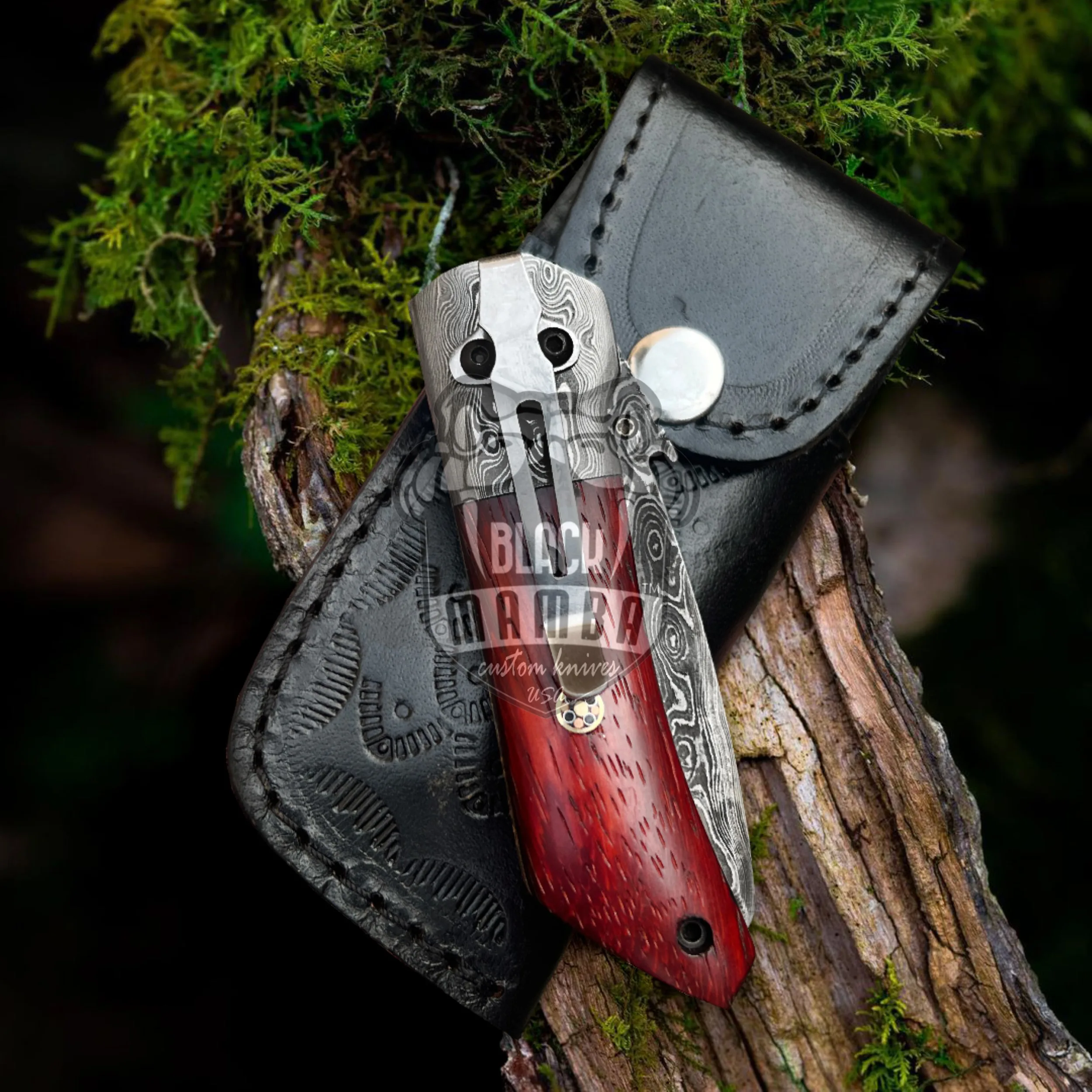 Garter Snake – Damascus Folding Pocket Knife, 7″ Overall - view 4