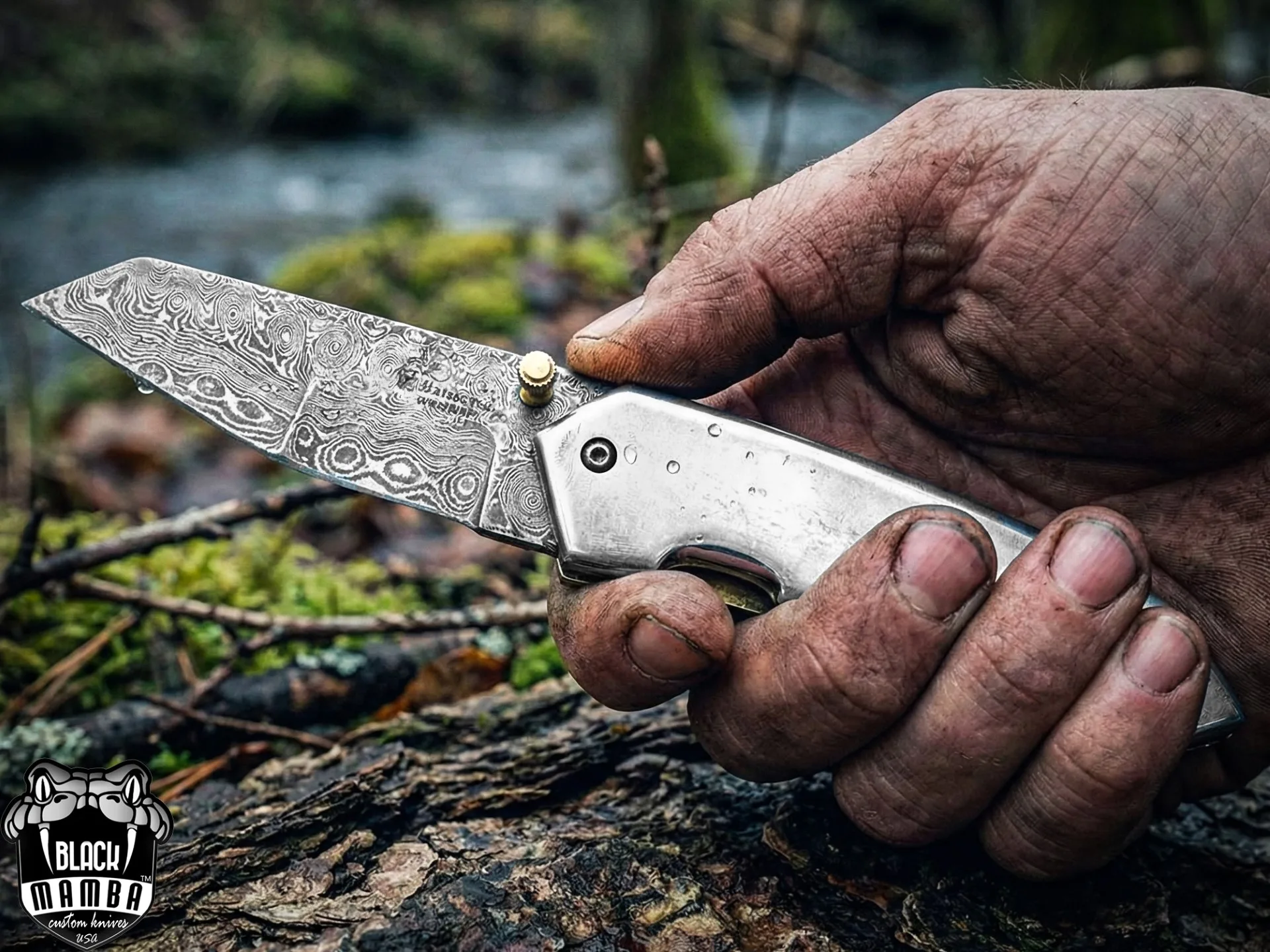 Saturn Titanium – Damascus Folding Pocket Knife, 7″ Overall - view 6