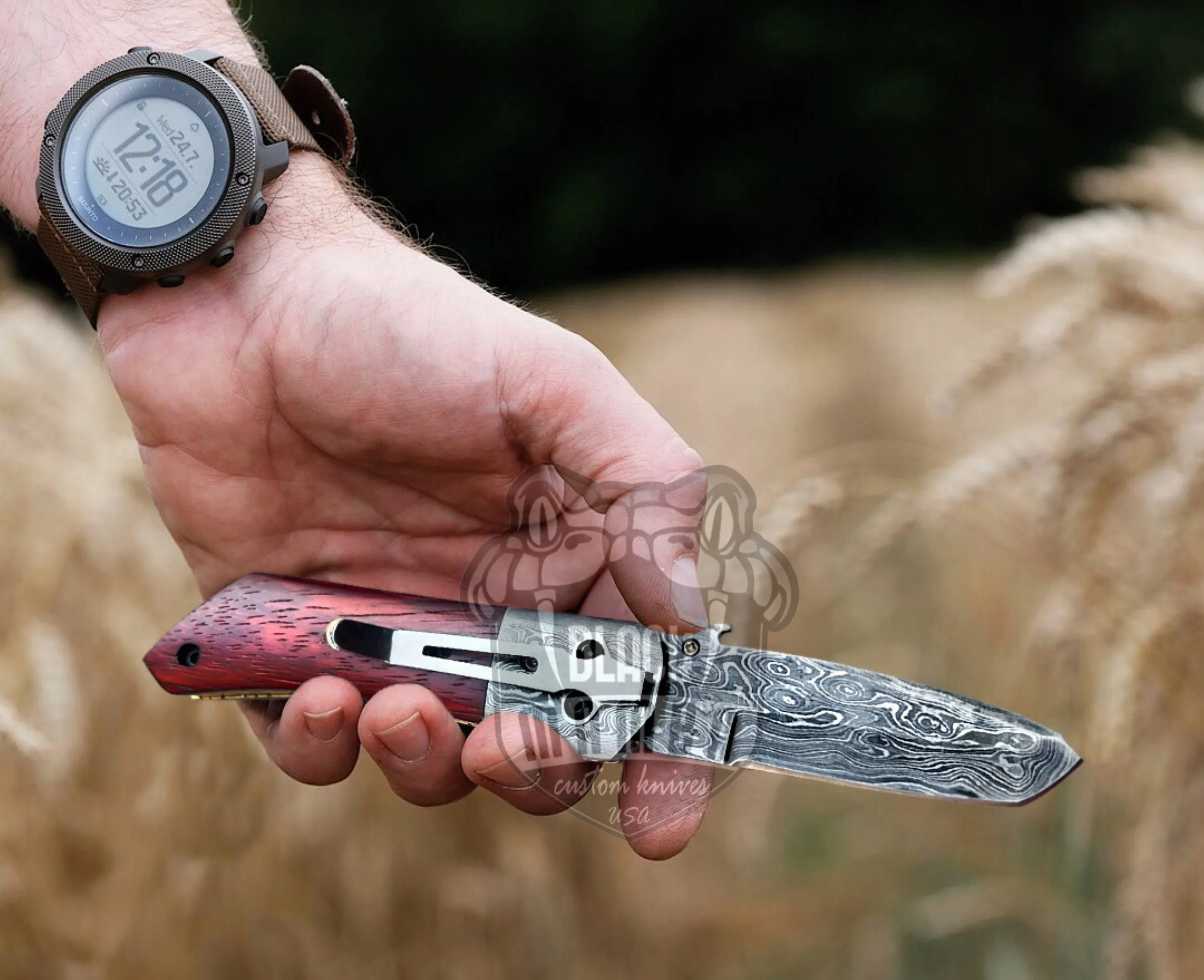 Garter Snake – Damascus Folding Pocket Knife, 7″ Overall - view 2