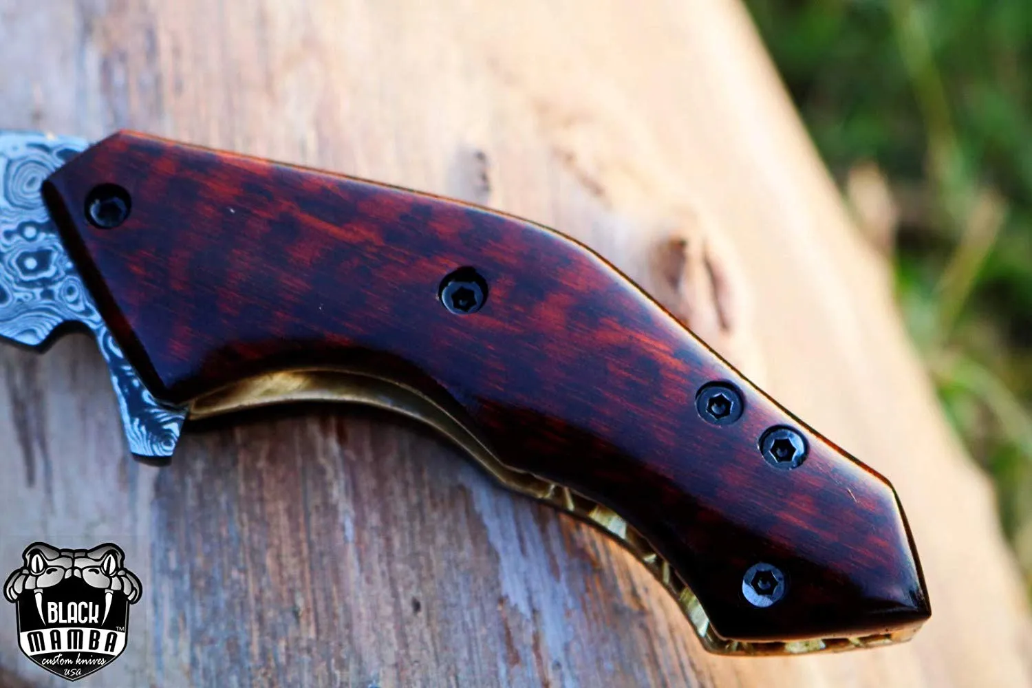 Black Swamp Pocket Knife 6.2 in Long 2.2 in Blade 3.8 Ounce Damascus Steel Pocket Knife Folding Knife with Snake Wood Handle Hand Made World Class Knives USA Made | BMK-419 - view 2