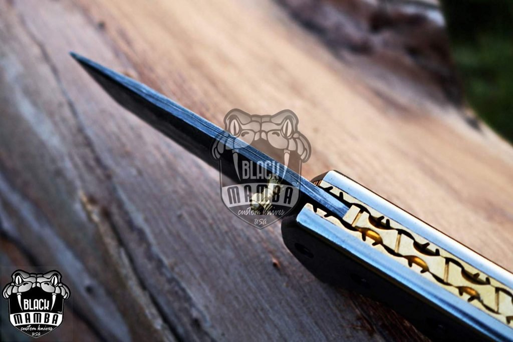 BMK-424 Bumble Bee Titanium Pocket Knife 7 in Long 3 in Blade 4.5 Ounce Damascus Pocket Knife Tanto Folding Knife with Titanium Handle Hand Made World Class Knives USA Made - Image 3