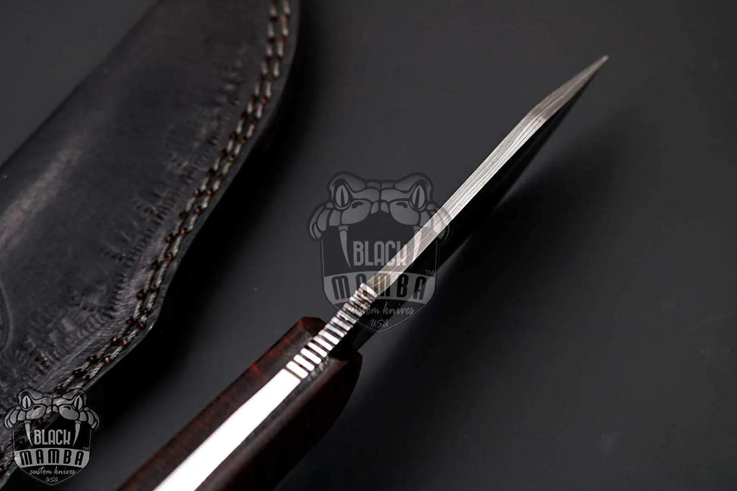 Wakizashi Knife 8.2 Inches Long 4 Inches Blade 7 Ounces Damascus Steel Fixed Blade Hunting Knife Damascus Skinner Knife Handmade Black Mamba Knives USA Made | BMK-154 - view 2