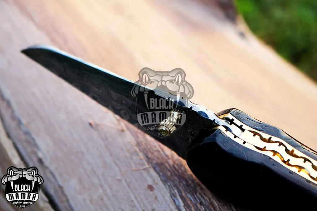 BLACK MAMBA KNIVES BMK-420 Indigo Snake Pocket Knife 7.5 in Long 3.5 in Blade 6 Ounce Damascus Pocket Knife Folding Knife with Wenge Wood Handle Hand Made Word Class Knives - Image 2