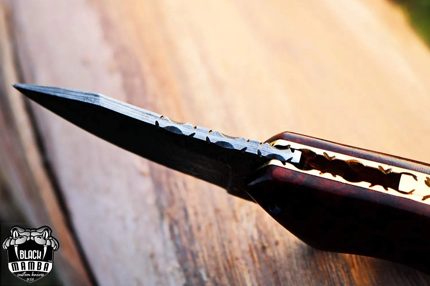 Black Swamp Pocket Knife 6.2 in Long 2.2 in Blade 3.8 Ounce Damascus Steel Pocket Knife Folding Knife with Snake Wood Handle Hand Made World Class Knives USA Made | BMK-419 - view 3