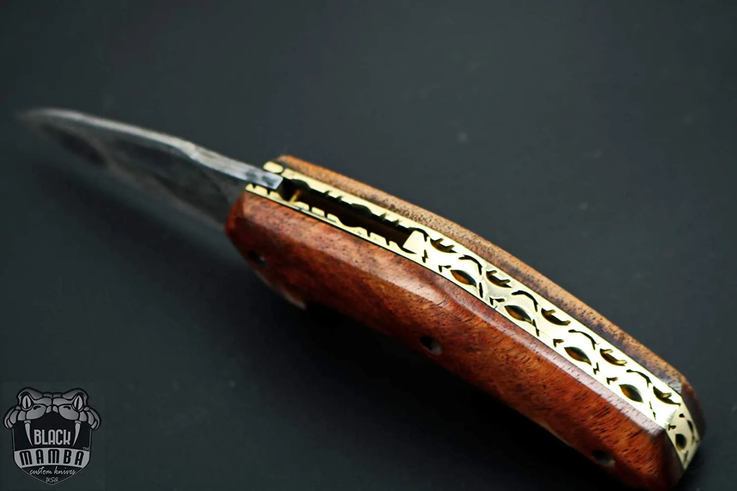 Brown Raccoon 6.5 Long 2.5 Blade 3.5 Ounce Damascus Pocket Knife Handmade Damascus Pocket Folding Knife with Leather Cover Hand Made World Class Knives USA Made | BMK-426 - view 7