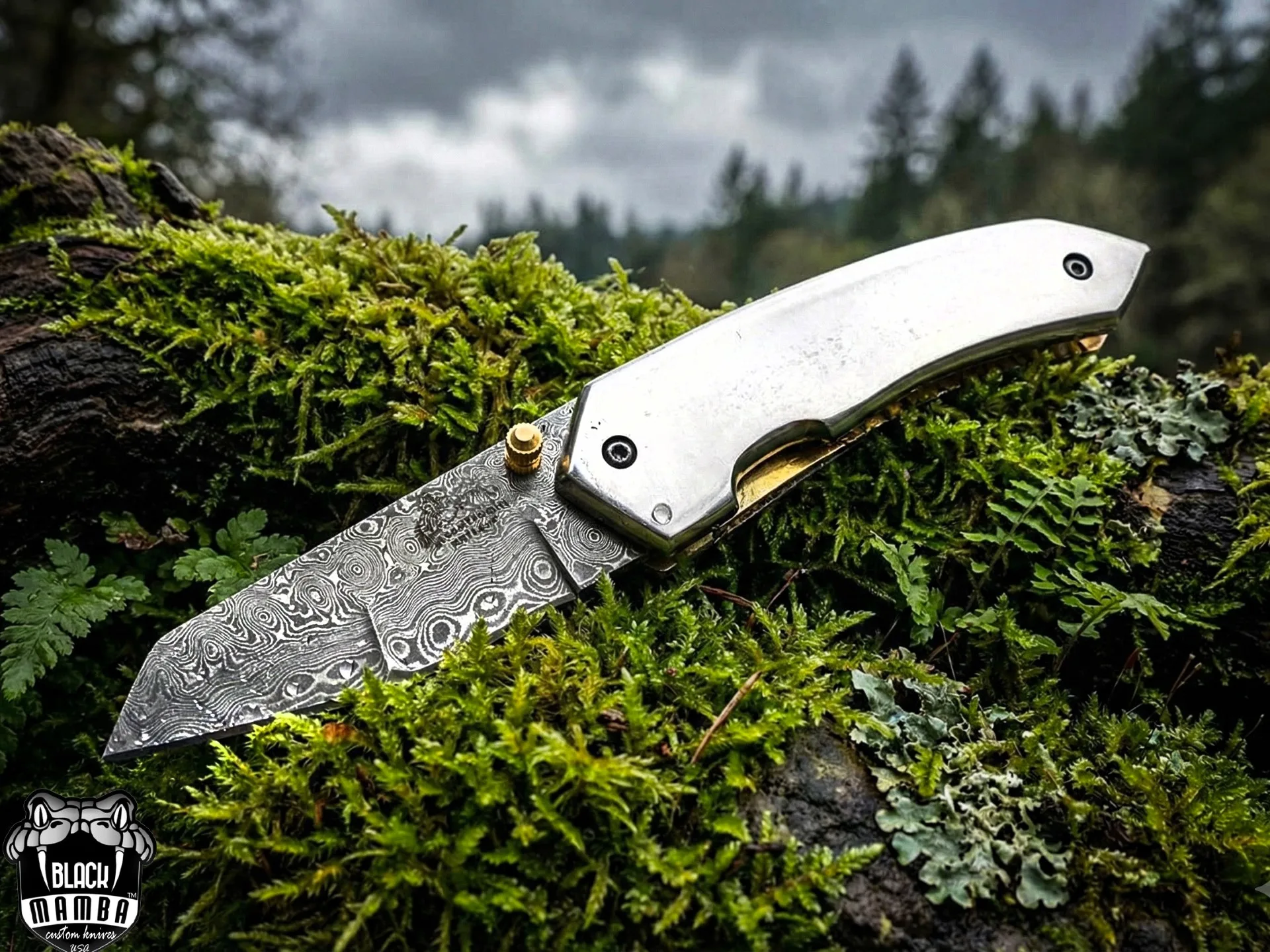 Saturn Titanium – Damascus Folding Pocket Knife, 7″ Overall - view 7