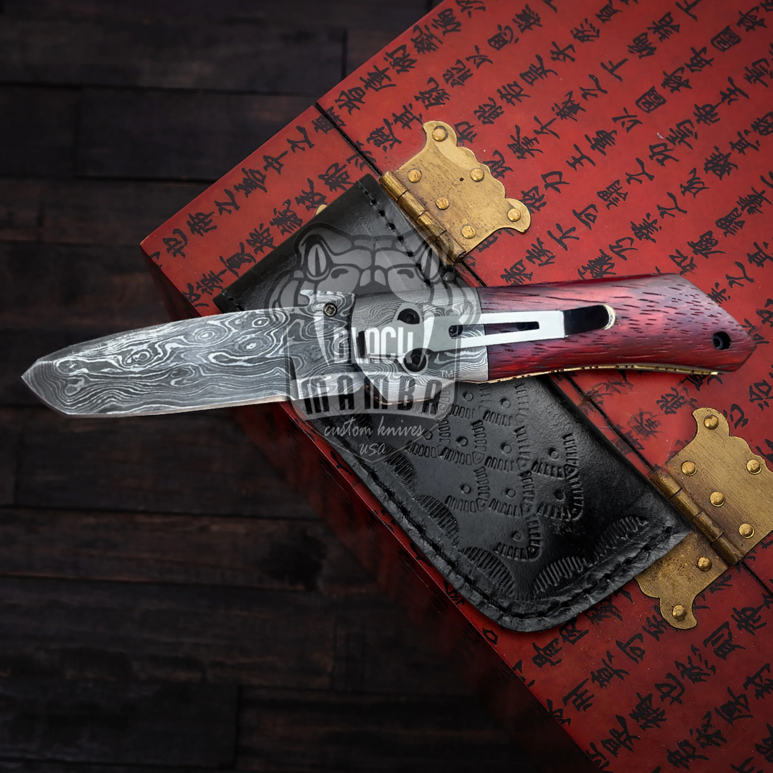 Garter Snake – Damascus Folding Pocket Knife, 7″ Overall - view 3