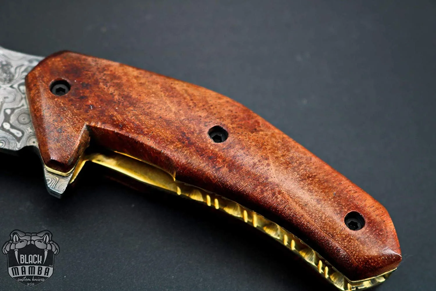 Brown Raccoon - Damascus Folding Pocket Knife, 6.5″ Overall, Wood Handle - view 6